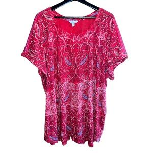 Lucky Brand Tunic Top Womens 1x Red Paisley Print Cotton Modal. Tub 4